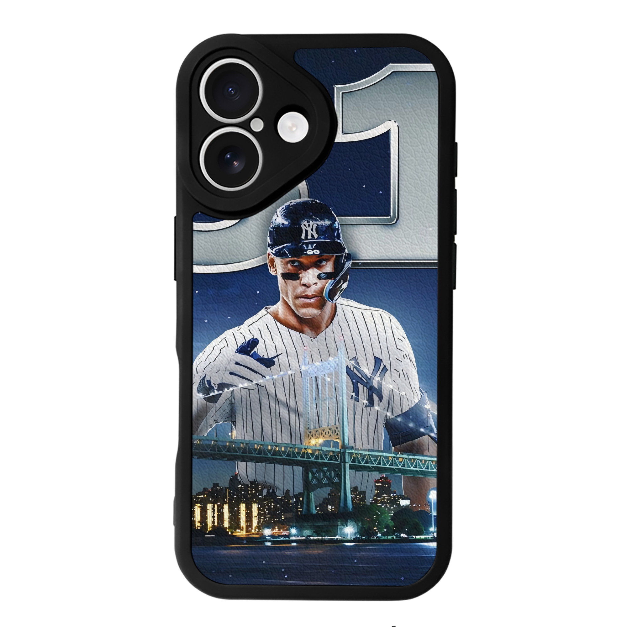 Aaron Judge 61 Home Runs IPhone 16 Silicone Leather Case – UV Print, Lambskin Texture – Perfect Fit, Wireless Charging Compatible, Scratch Resistant, Precise Cutouts – Stylish Protection For IPhone 16